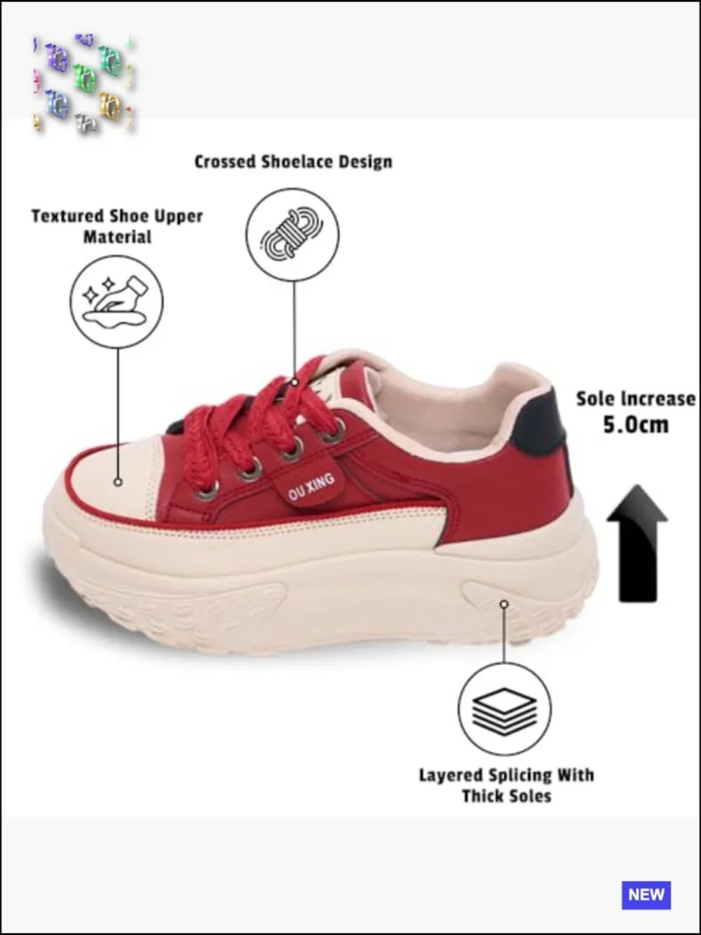 Chunky Platform Sneakers Lace Up Breathable Lightweight Walking Tennis Running - Picture 3 of 7